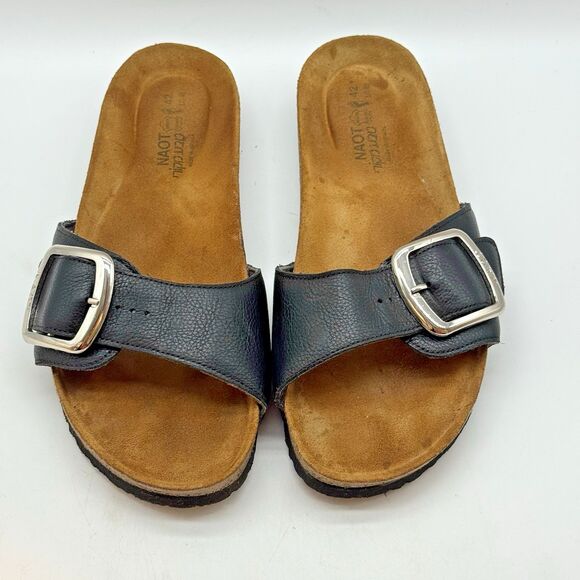 Naot Maryland Soft Leather Slides Men\'s 9 - EU 42 Black Big Buckle Cork Sandals main image 8